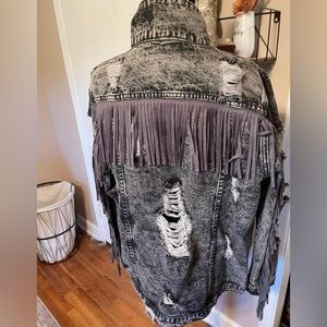 Fringe Black Denim Jacket - image 1